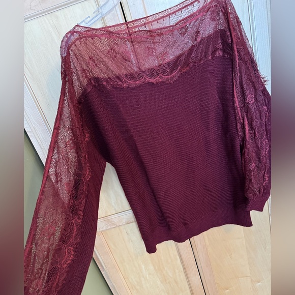 SHEIN Burgundy Knit Sweater With Lace Detail - Picture 3 of 11
